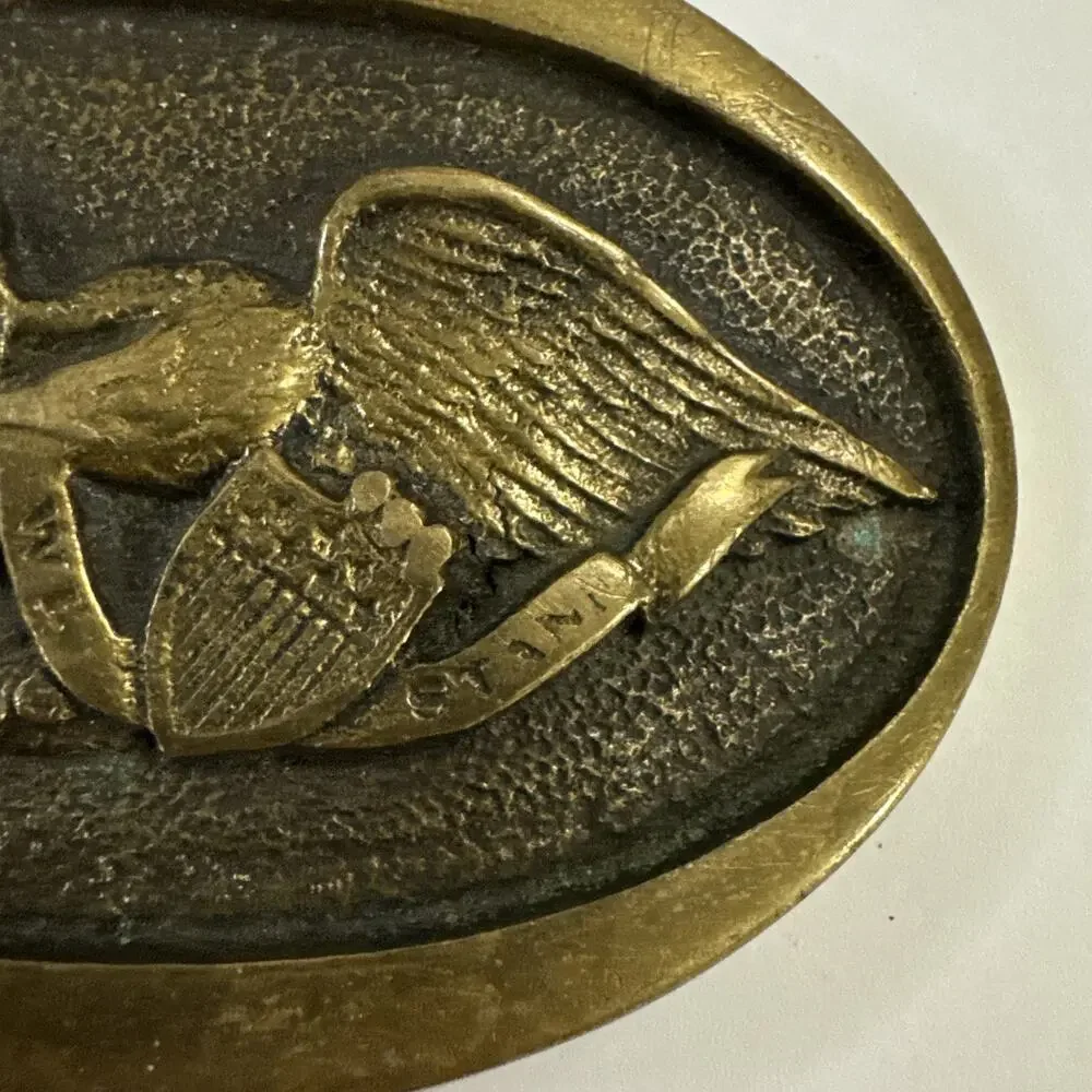 Vintage 1976 Heritage Mint Solid Brass United We Stand Eagle Belt Buckle USA 76
